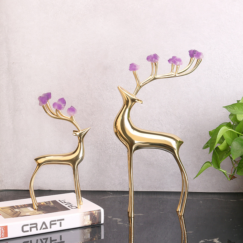 Metal Deer  Decoration Amethyst Stone Antlers Model Room TV Cabinet Housewarming Wedding Favors Home Decorations