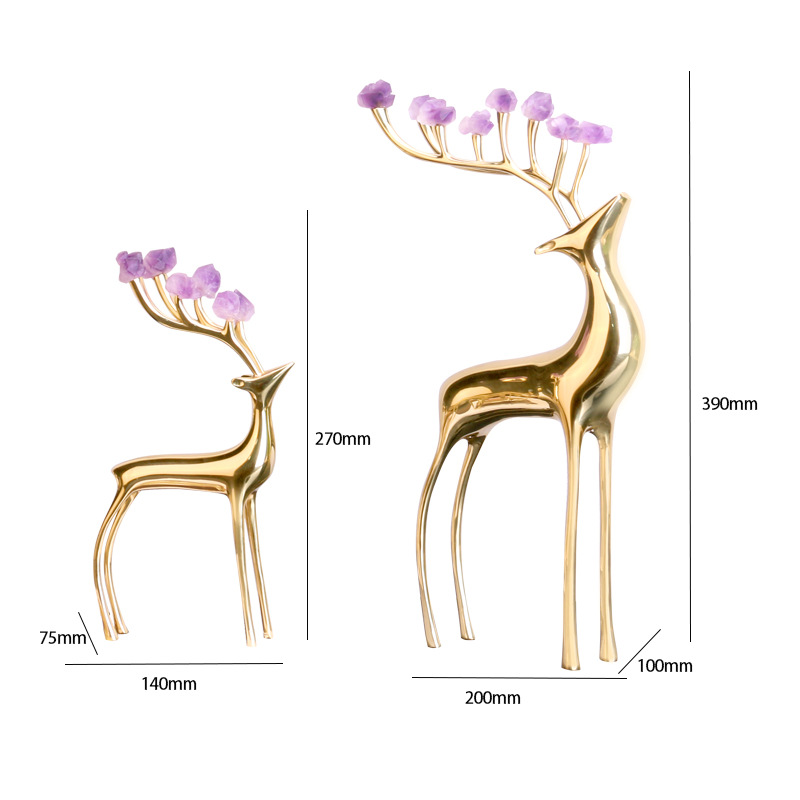 Metal Deer  Decoration Amethyst Stone Antlers Model Room TV Cabinet Housewarming Wedding Favors Home Decorations