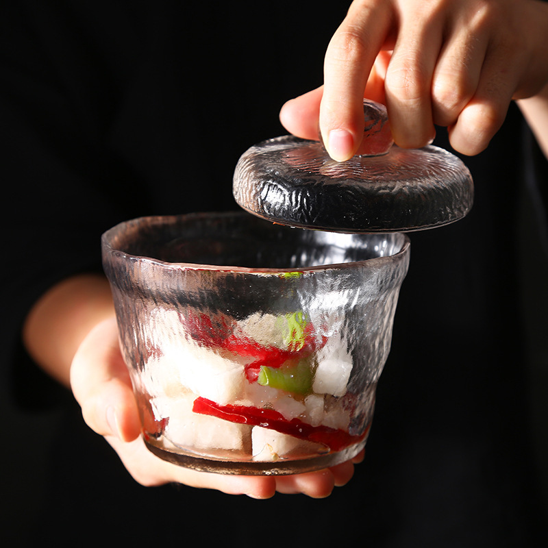 Pickle jar Japanese overnight marinated in heavy stone, shallow ground, thickened glass jars