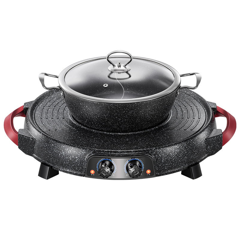 Pot Medical Stone Electric Baking Pan Meat Roasting Pan TwoFlavor Hot Pot NonStick Barbecue Plate Paper Barbecue