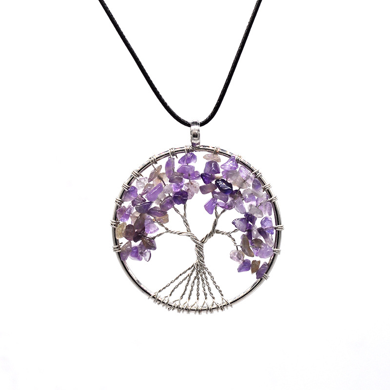 Foreign Trade Natural Gravel Crystal Lucky Tree Colorful Natural Stone Pachira Macrocarpa Necklace Factory Direct Sales