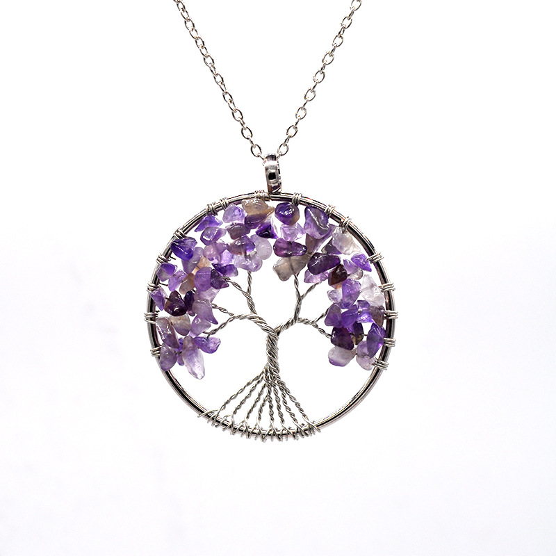 Foreign Trade Natural Gravel Crystal Lucky Tree Colorful Natural Stone Pachira Macrocarpa Necklace Factory Direct Sales