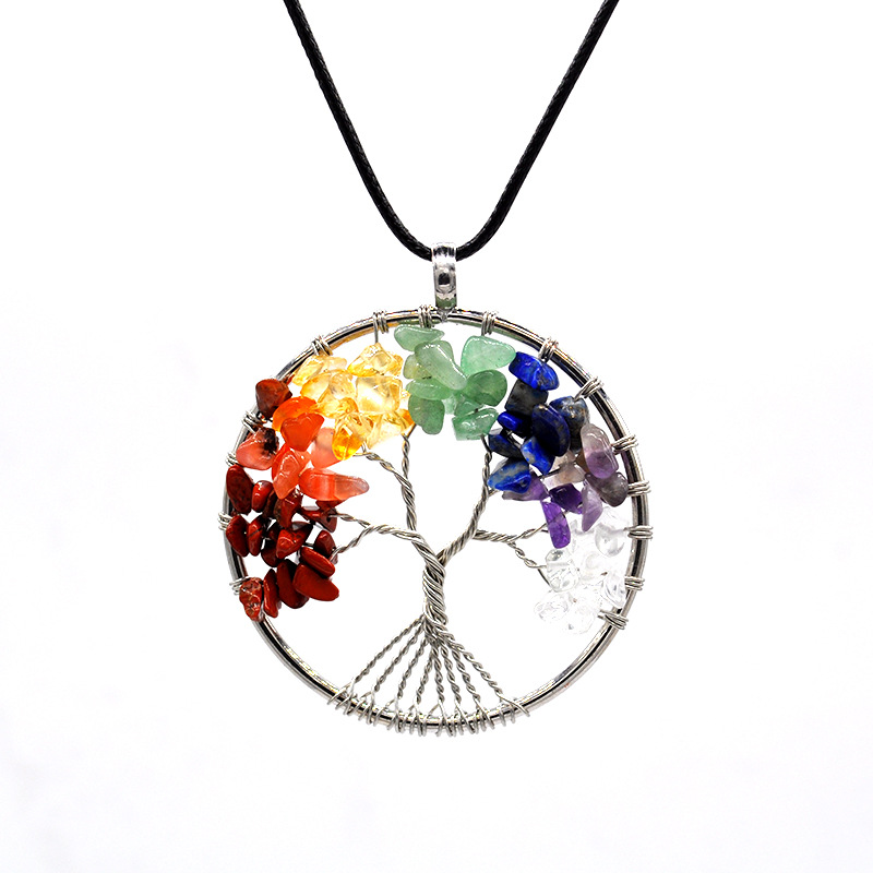 Foreign Trade Natural Gravel Crystal Lucky Tree Colorful Natural Stone Pachira Macrocarpa Necklace Factory Direct Sales