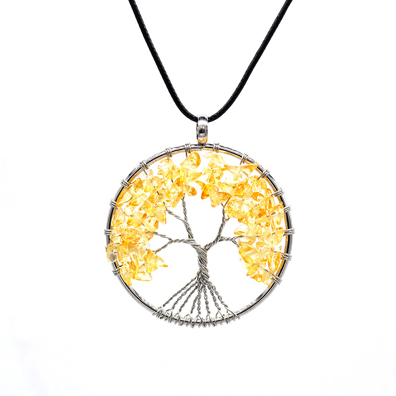 Foreign Trade Natural Gravel Crystal Lucky Tree Colorful Natural Stone Pachira Macrocarpa Necklace Factory Direct Sales