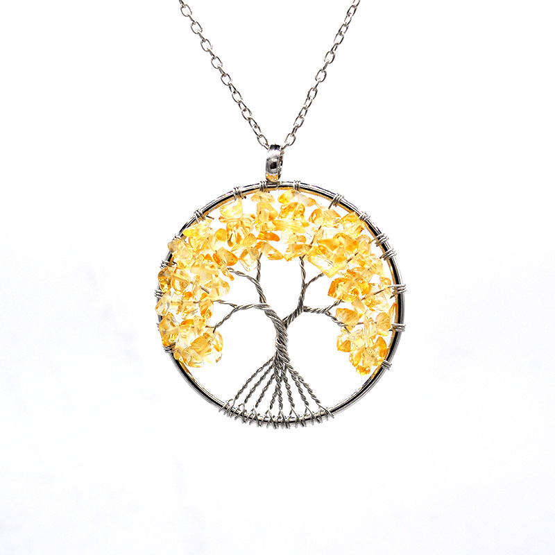 Foreign Trade Natural Gravel Crystal Lucky Tree Colorful Natural Stone Pachira Macrocarpa Necklace Factory Direct Sales