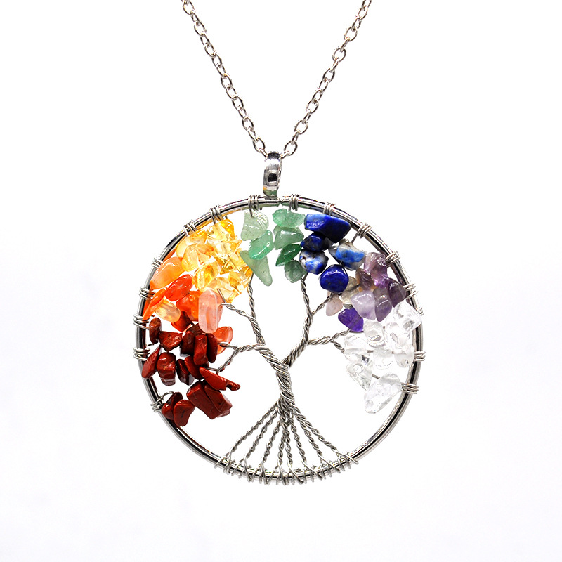 Foreign Trade Natural Gravel Crystal Lucky Tree Colorful Natural Stone Pachira Macrocarpa Necklace Factory Direct Sales