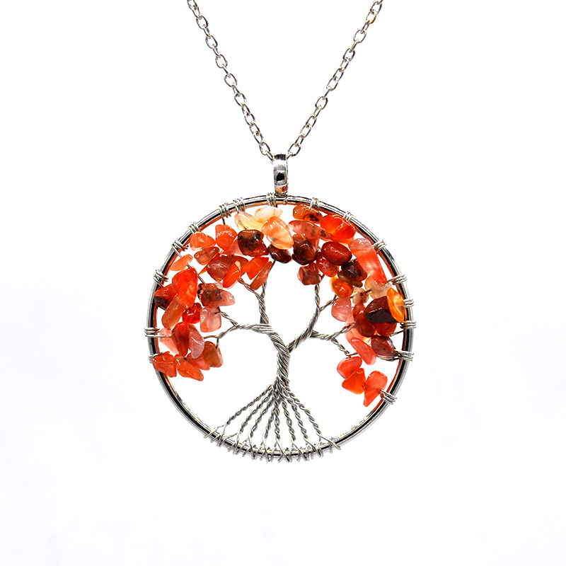 Foreign Trade Natural Gravel Crystal Lucky Tree Colorful Natural Stone Pachira Macrocarpa Necklace Factory Direct Sales