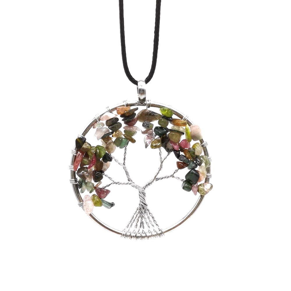 Foreign Trade Natural Gravel Crystal Lucky Tree Colorful Natural Stone Pachira Macrocarpa Necklace Factory Direct Sales