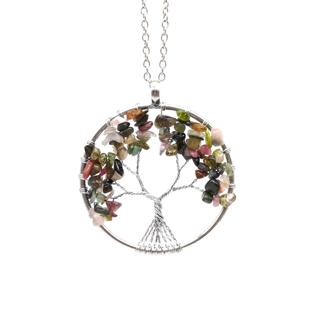 Foreign Trade Natural Gravel Crystal Lucky Tree Colorful Natural Stone Pachira Macrocarpa Necklace Factory Direct Sales