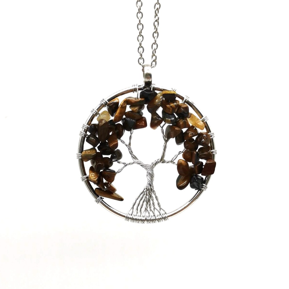 Foreign Trade Natural Gravel Crystal Lucky Tree Colorful Natural Stone Pachira Macrocarpa Necklace Factory Direct Sales