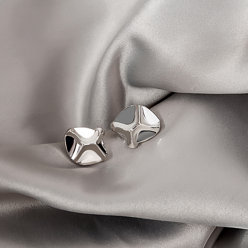 Silver Needle Irregular Convex Lava Stone Stud Earrings Stylish and Simple Personality Square Geometric Frosty Style Earrings Earrings