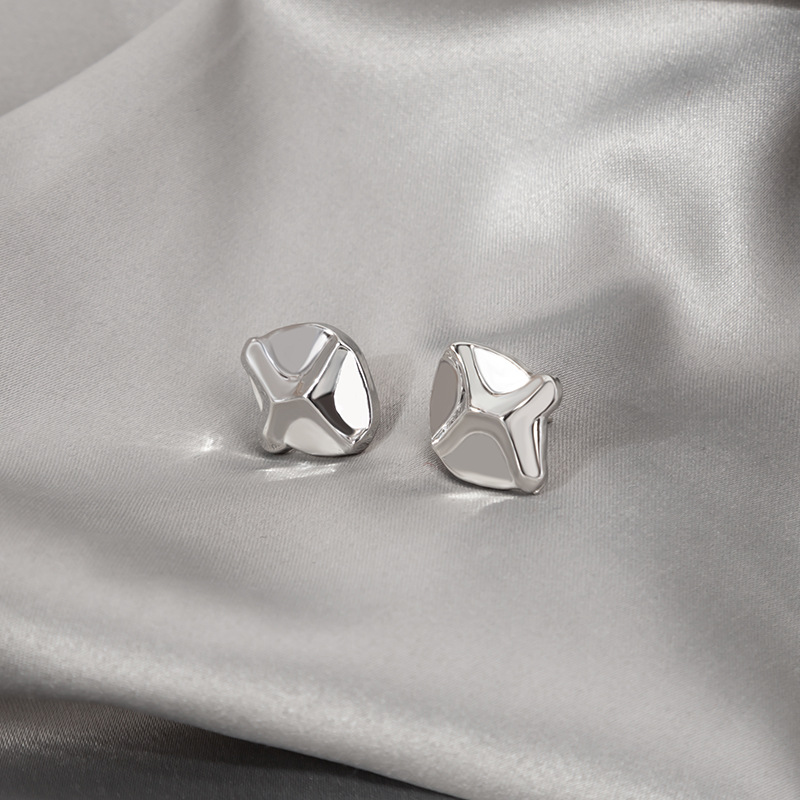 Silver Needle Irregular Convex Lava Stone Stud Earrings Stylish and Simple Personality Square Geometric Frosty Style Earrings Earrings