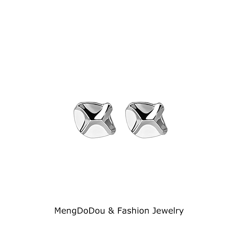 Silver Needle Irregular Convex Lava Stone Stud Earrings Stylish and Simple Personality Square Geometric Frosty Style Earrings Earrings