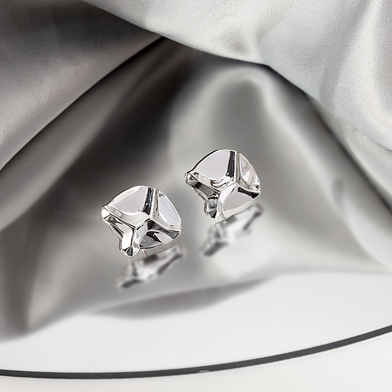 Silver Needle Irregular Convex Lava Stone Stud Earrings Stylish and Simple Personality Square Geometric Frosty Style Earrings Earrings