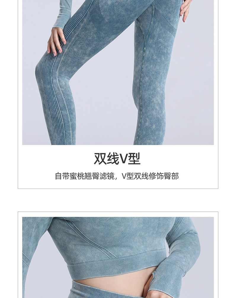 European and American New Pleated Long Sleeve Exercise Yoga Clothes Suit Stone Washed Peach Hip-like Denim Sports Suit for Women