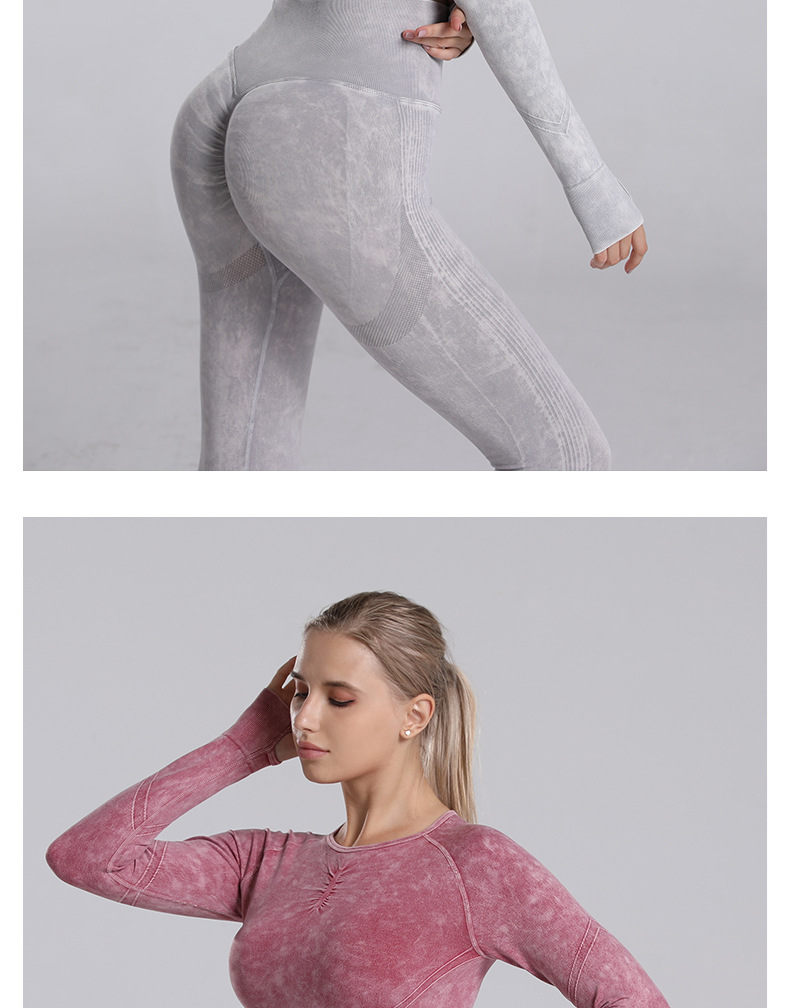 European and American New Pleated Long Sleeve Exercise Yoga Clothes Suit Stone Washed Peach Hip-like Denim Sports Suit for Women