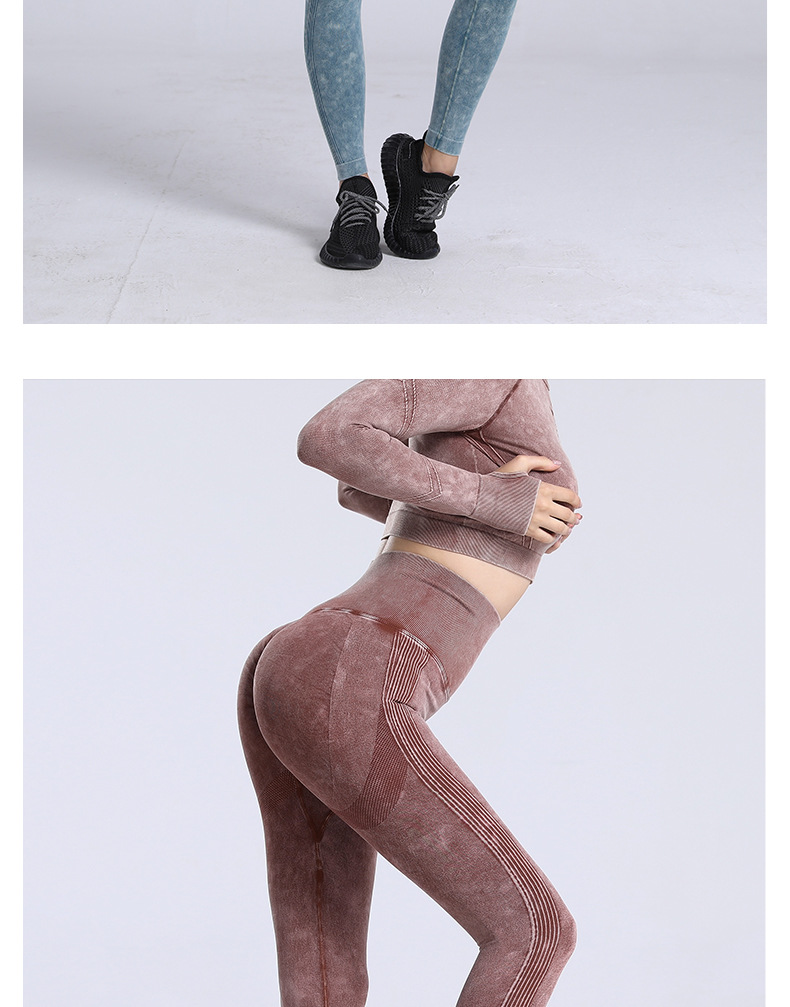 European and American New Pleated Long Sleeve Exercise Yoga Clothes Suit Stone Washed Peach Hip-like Denim Sports Suit for Women