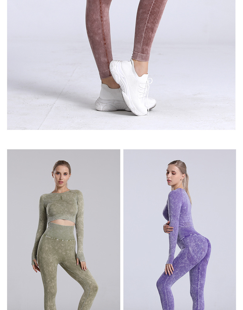 European and American New Pleated Long Sleeve Exercise Yoga Clothes Suit Stone Washed Peach Hip-like Denim Sports Suit for Women