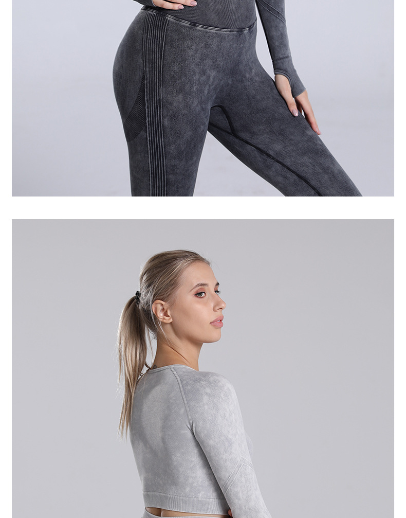 European and American New Pleated Long Sleeve Exercise Yoga Clothes Suit Stone Washed Peach Hip-like Denim Sports Suit for Women