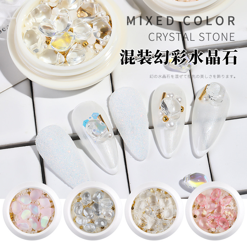 Nail Ornament Mixed Crystal Stone Pearl Steel Ball Rivet Internet Celebrity Ins Style Mixed Manicure Shell Stone Jewelry