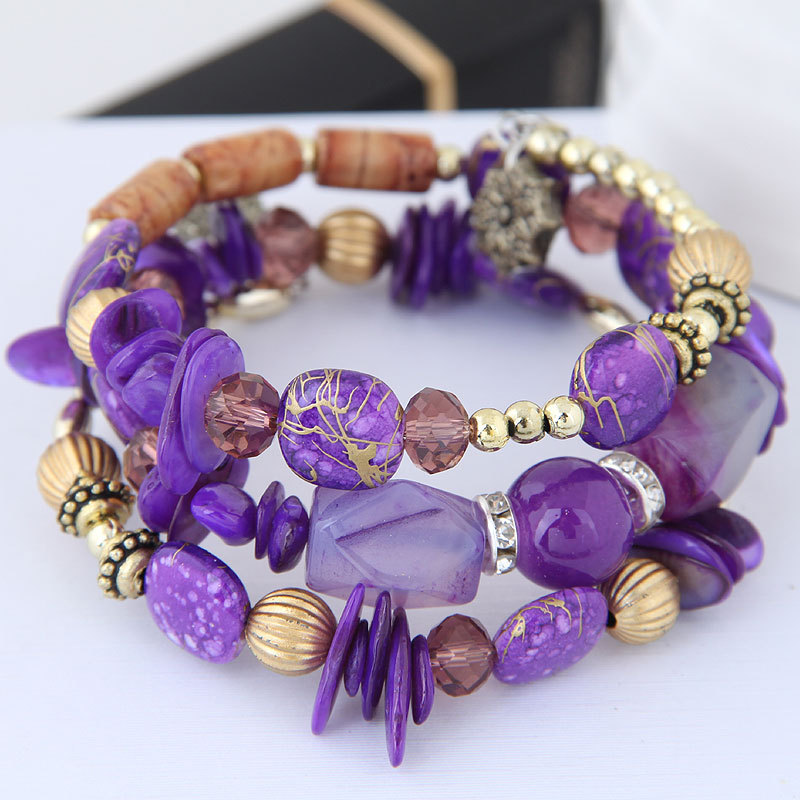 Factory Direct Sales European and American Exaggerated Bracelet Retro Crystal Stone Turquoise Agate Bead Multi-Layer Winding Bracelets Women