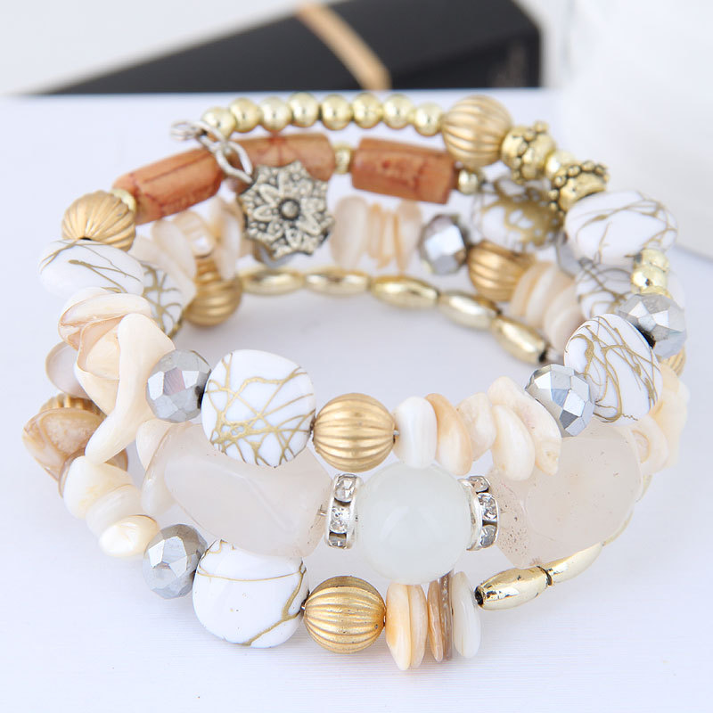 Factory Direct Sales European and American Exaggerated Bracelet Retro Crystal Stone Turquoise Agate Bead Multi-Layer Winding Bracelets Women