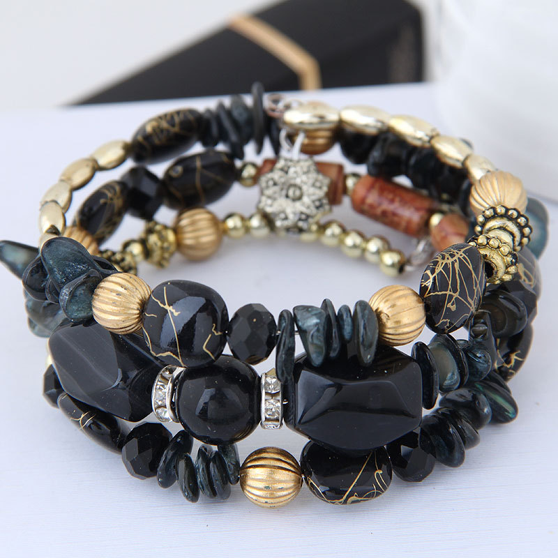 Factory Direct Sales European and American Exaggerated Bracelet Retro Crystal Stone Turquoise Agate Bead Multi-Layer Winding Bracelets Women