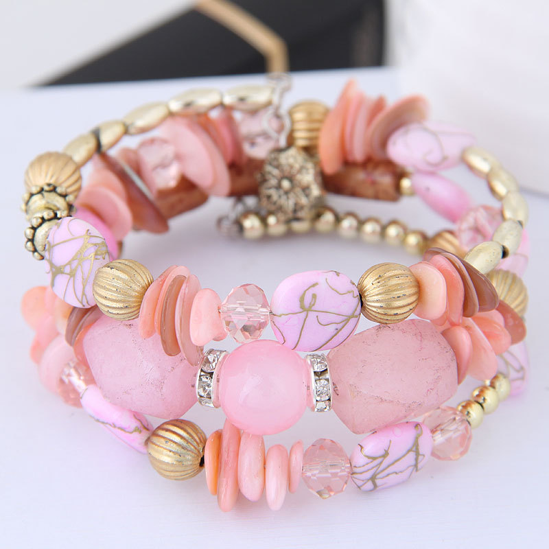 Factory Direct Sales European and American Exaggerated Bracelet Retro Crystal Stone Turquoise Agate Bead Multi-Layer Winding Bracelets Women
