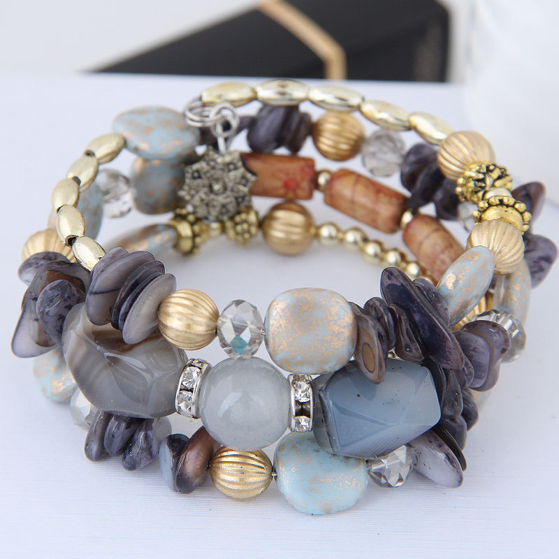 Factory Direct Sales European and American Exaggerated Bracelet Retro Crystal Stone Turquoise Agate Bead Multi-Layer Winding Bracelets Women