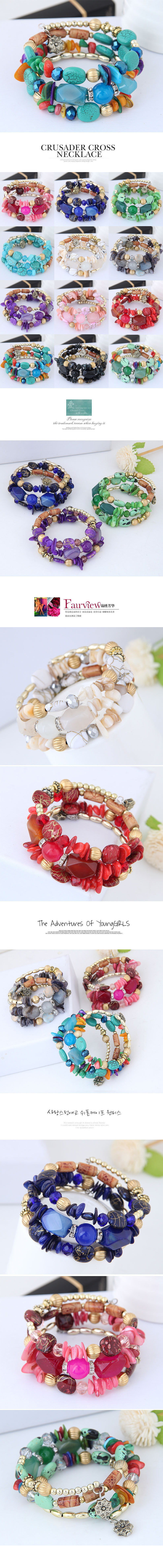 Factory Direct Sales European and American Exaggerated Bracelet Retro Crystal Stone Turquoise Agate Bead Multi-Layer Winding Bracelets Women