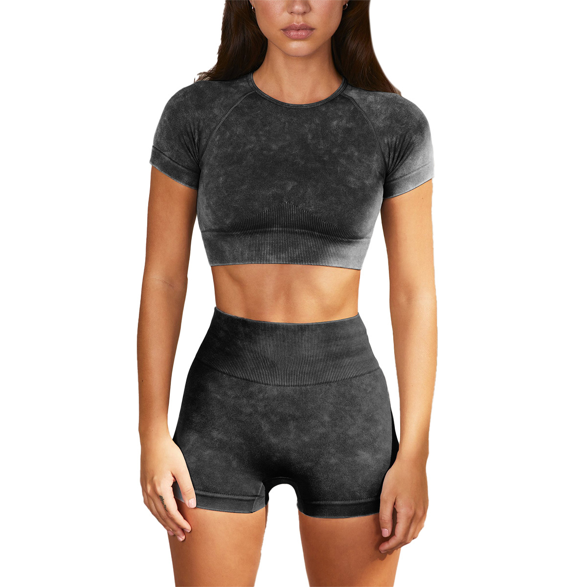 European and American Ins Yoga Suit Stone Washed Imitation Denim Yoga Bra Set High Waist Workout Seamless Yoga Suit for Women