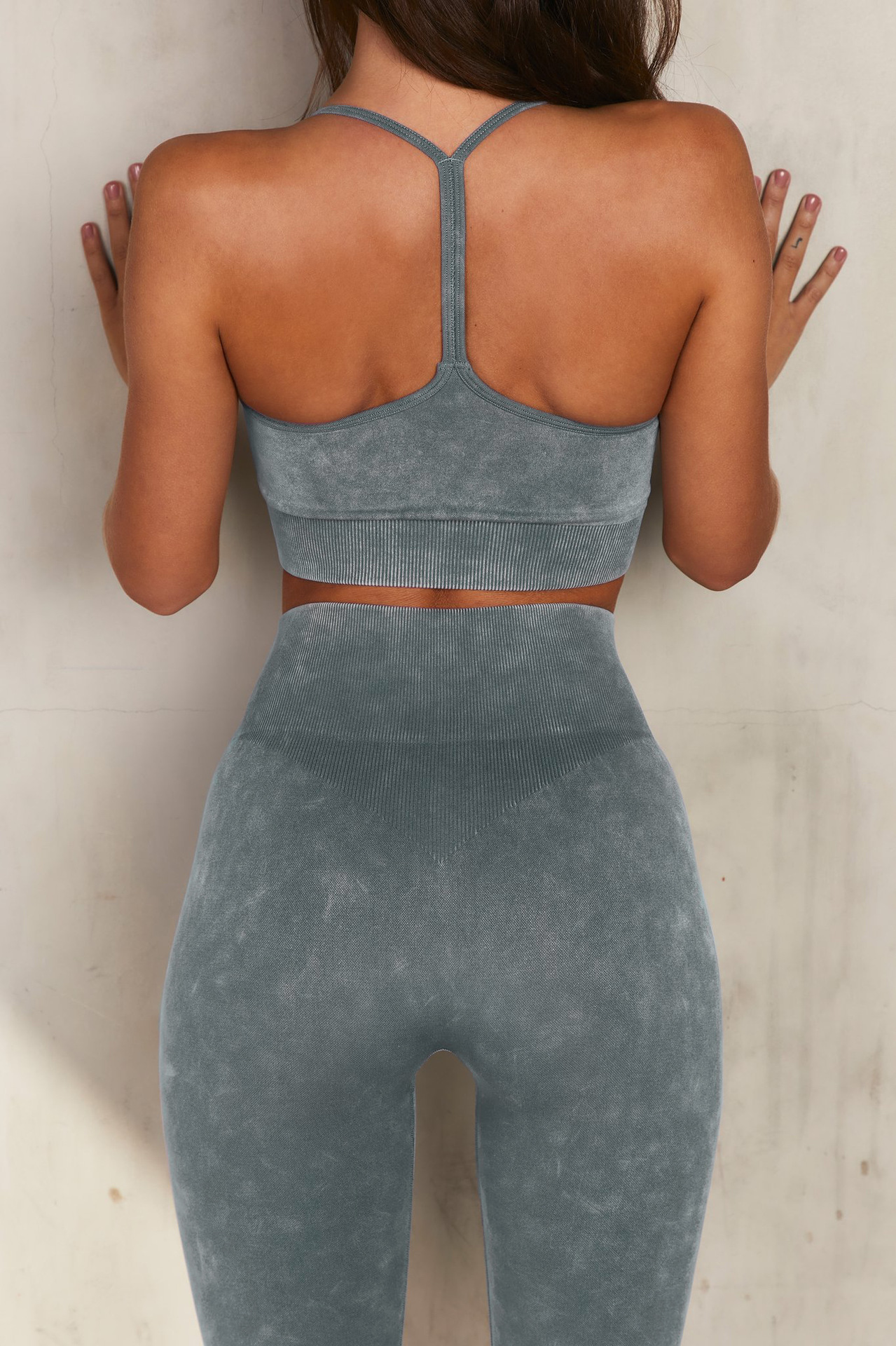 European and American Ins Yoga Suit Stone Washed Imitation Denim Yoga Bra Set High Waist Workout Seamless Yoga Suit for Women