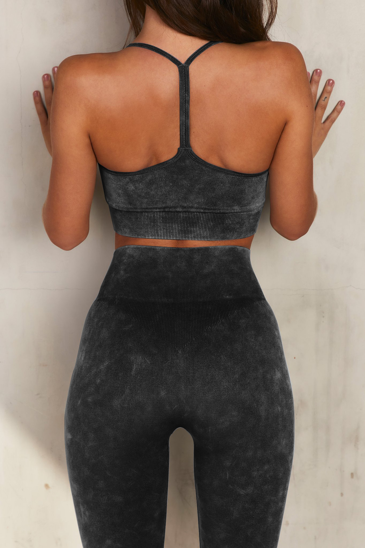 European and American Ins Yoga Suit Stone Washed Imitation Denim Yoga Bra Set High Waist Workout Seamless Yoga Suit for Women