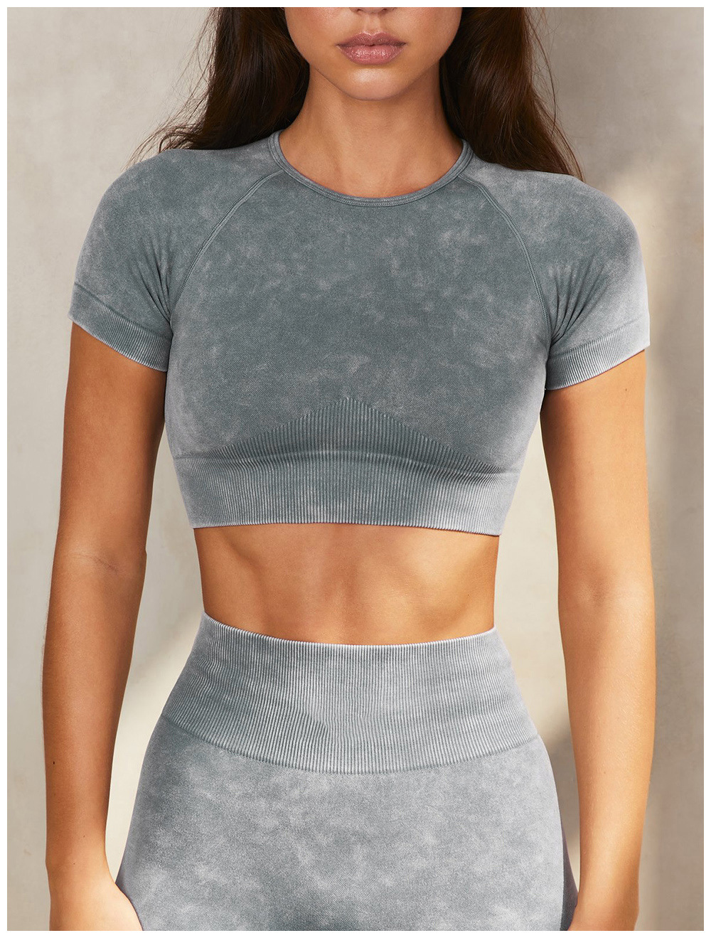 European and American Ins Yoga Suit Stone Washed Imitation Denim Yoga Bra Set High Waist Workout Seamless Yoga Suit for Women