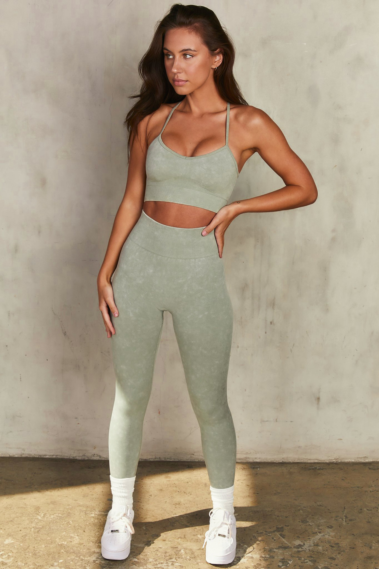 European and American Ins Yoga Suit Stone Washed Imitation Denim Yoga Bra Set High Waist Workout Seamless Yoga Suit for Women