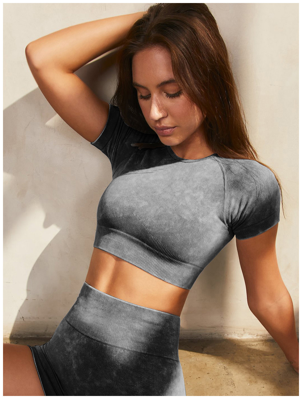 European and American Ins Yoga Suit Stone Washed Imitation Denim Yoga Bra Set High Waist Workout Seamless Yoga Suit for Women