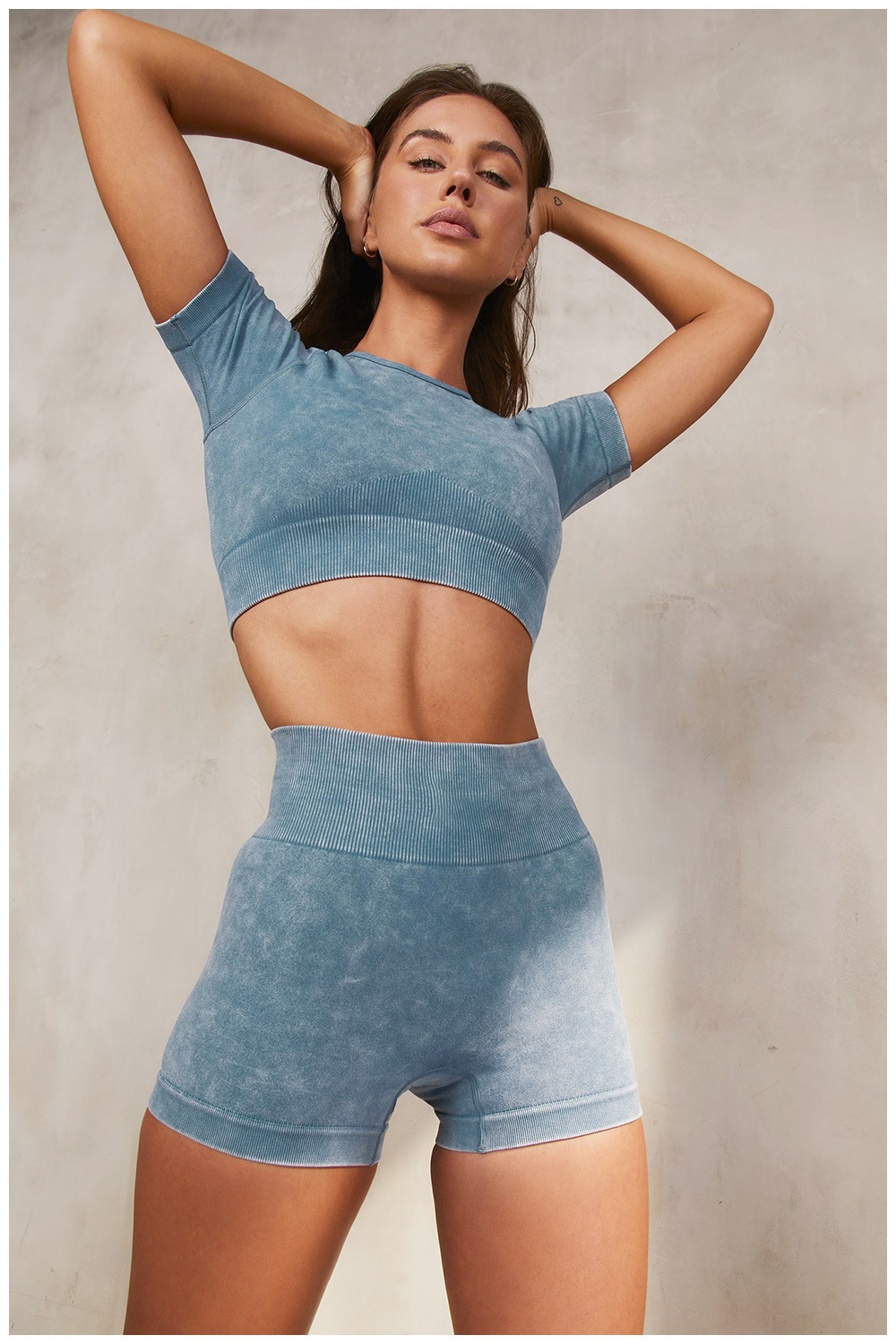 European and American Ins Yoga Suit Stone Washed Imitation Denim Yoga Bra Set High Waist Workout Seamless Yoga Suit for Women