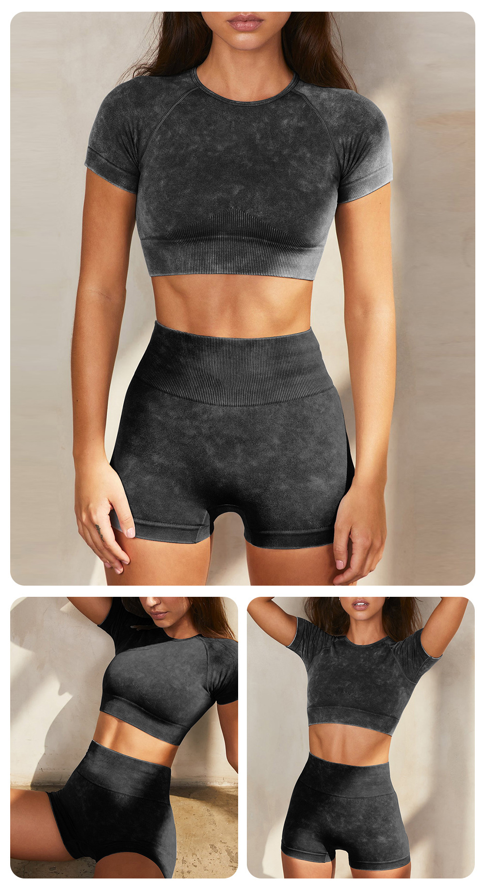 European and American Ins Yoga Suit Stone Washed Imitation Denim Yoga Bra Set High Waist Workout Seamless Yoga Suit for Women