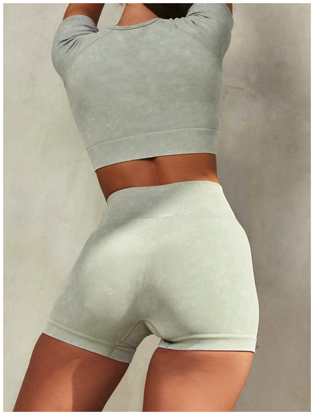 European and American Ins Yoga Suit Stone Washed Imitation Denim Yoga Bra Set High Waist Workout Seamless Yoga Suit for Women