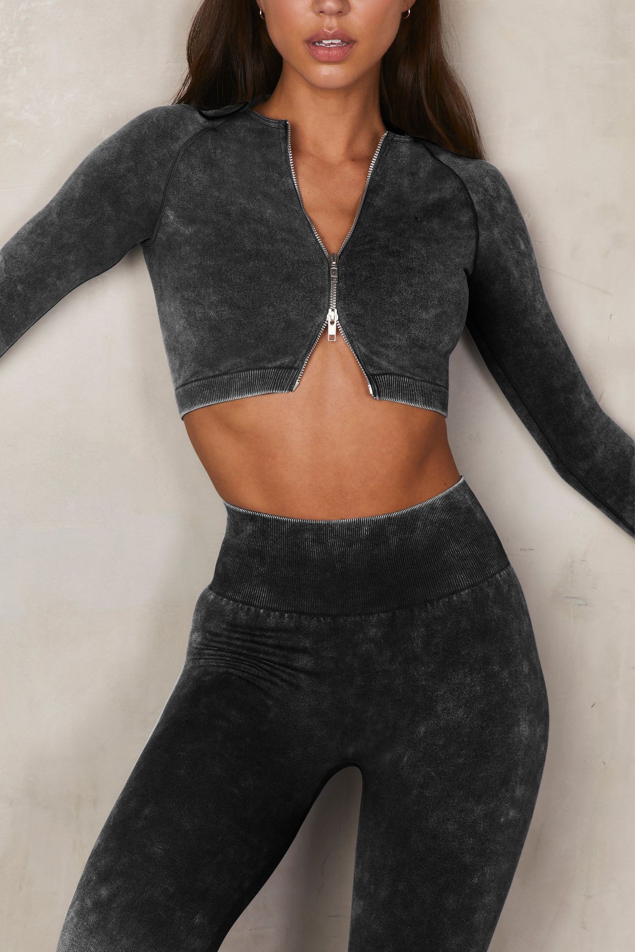 European and American Ins Yoga Suit Stone Washed Imitation Denim Yoga Bra Set High Waist Workout Seamless Yoga Suit for Women