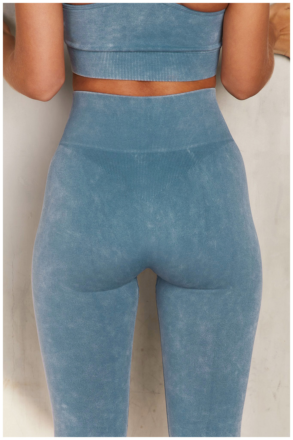 European and American Ins Yoga Suit Stone Washed Imitation Denim Yoga Bra Set High Waist Workout Seamless Yoga Suit for Women