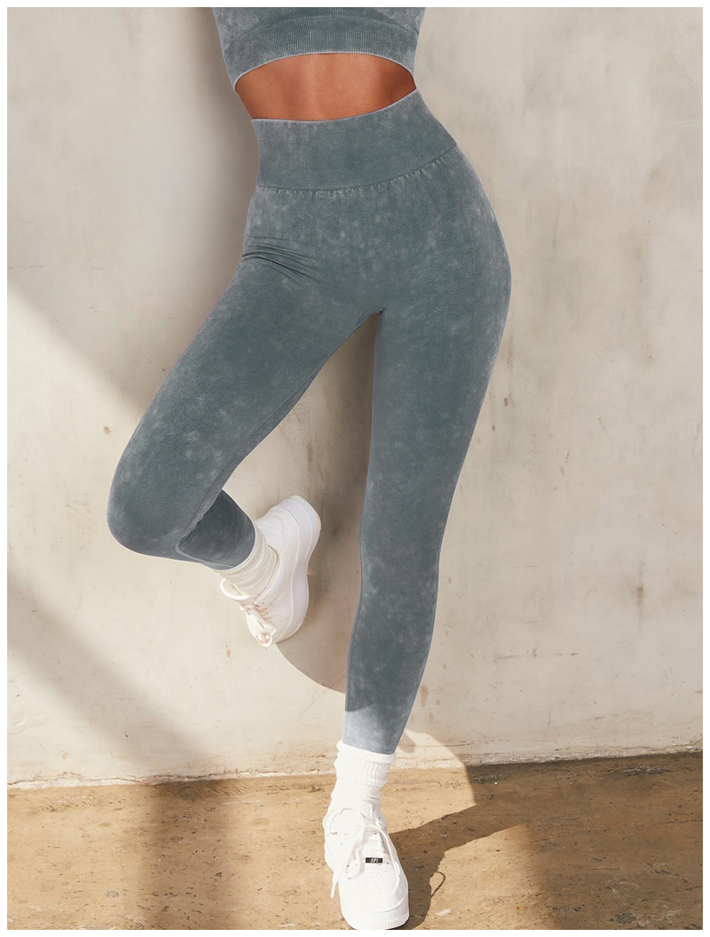 European and American Ins Yoga Suit Stone Washed Imitation Denim Yoga Bra Set High Waist Workout Seamless Yoga Suit for Women