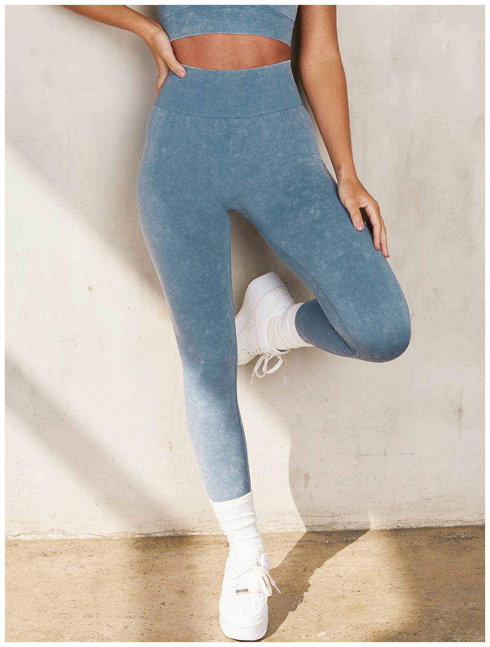 European and American Ins Yoga Suit Stone Washed Imitation Denim Yoga Bra Set High Waist Workout Seamless Yoga Suit for Women