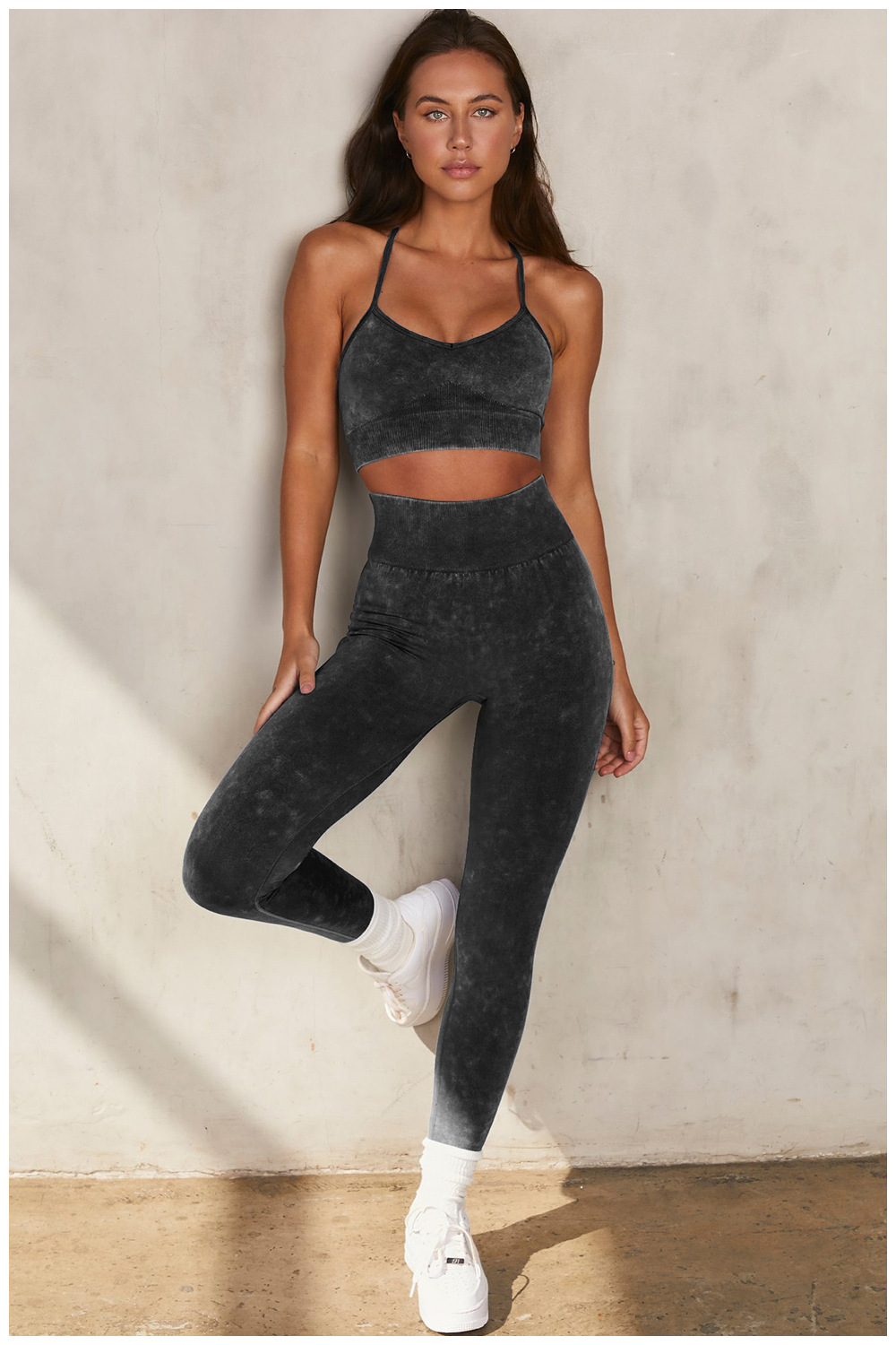 European and American Ins Yoga Suit Stone Washed Imitation Denim Yoga Bra Set High Waist Workout Seamless Yoga Suit for Women