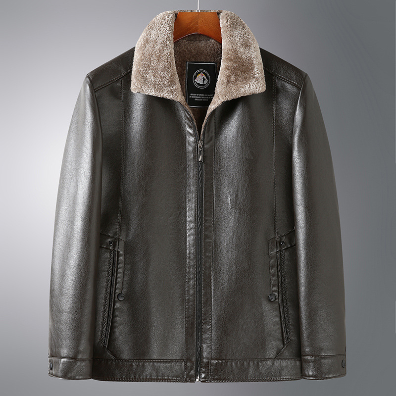 Products in Stock New Middle-Aged and Elderly Men&#039;s Leather Coat Stone Washed Business Gentleman Casual Polo Collar Fur One Men&#039;s Wear for Dad