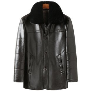 Products in Stock New Middle-Aged and Elderly Men's Leather Coat Stone Washed Business Gentleman Casual Polo Collar Fur One Men's Wear for Dad