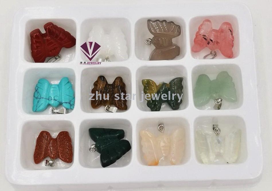 Natural stone decoration with butterfly pendant purple crystal green gold agate gold sand blue sand egg white stone