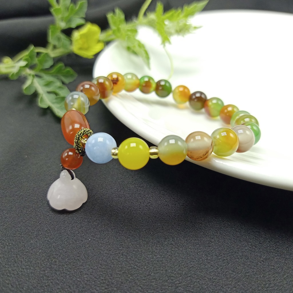 New Peacock Agate Aventurine Bracelet Hanging Chalcedony Lotus Seedpod Pendant Bracelet Bracelet Simple Girlfriend Gifts Jewelry