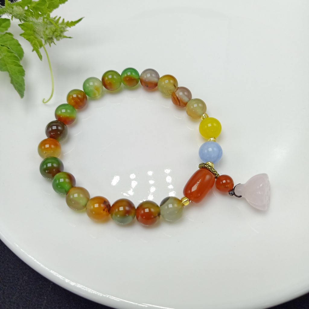 New Peacock Agate Aventurine Bracelet Hanging Chalcedony Lotus Seedpod Pendant Bracelet Bracelet Simple Girlfriend Gifts Jewelry