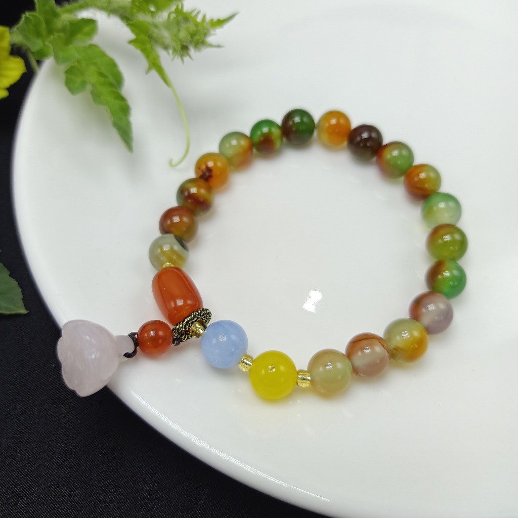 New Peacock Agate Aventurine Bracelet Hanging Chalcedony Lotus Seedpod Pendant Bracelet Bracelet Simple Girlfriend Gifts Jewelry